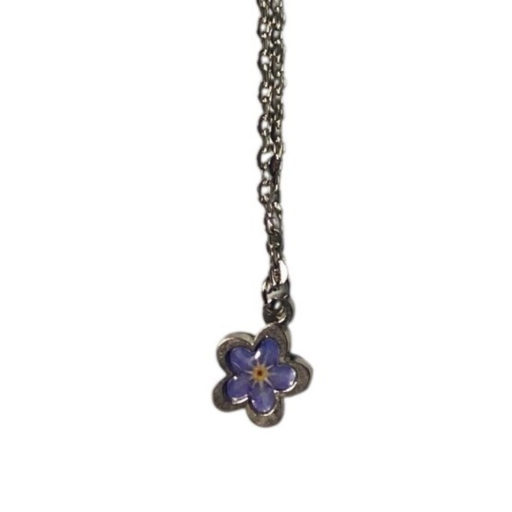 Purple Flower Resin Pendant Necklace Silver Tone 21" Rolo Chain Gift Box